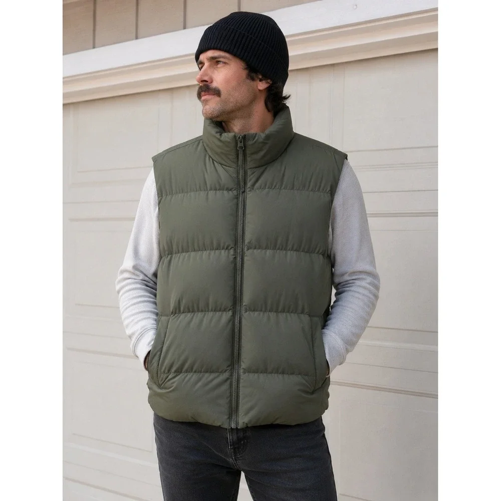 Spire Men's Olive Green Puffer Vest Quilted Full Zip Gorpcore Outdoor Utility